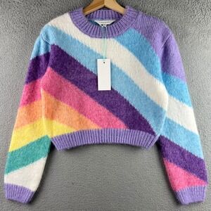 New Tilii Girls Size 16 Rainbow Diagonal Stripe Cropped Knit Sweater